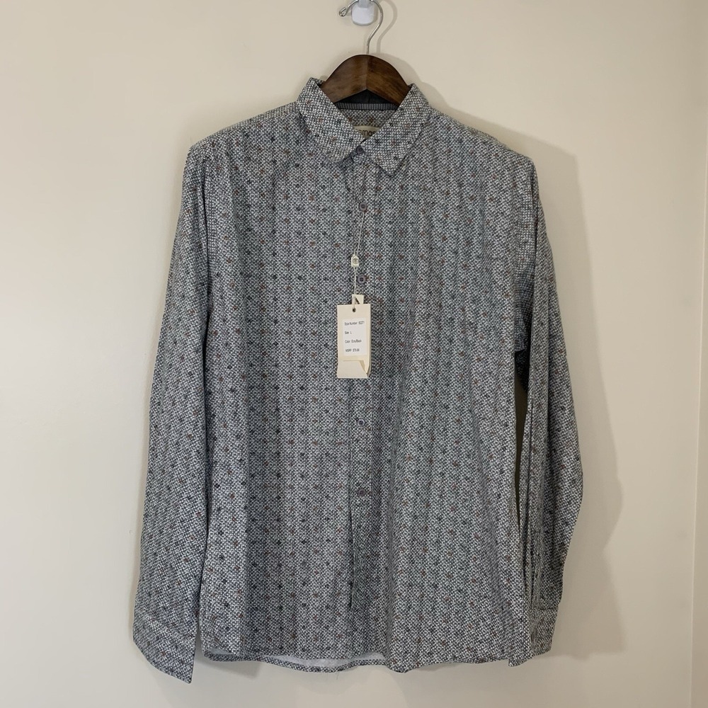 Smash Mens Casual Button Up Shirt Large Gray Geometric Print Contrast